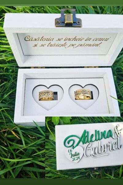 Cutie verighete alba personalizata 01